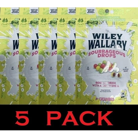 5x Wiley Wallaby SOURRAGEOUS DROPS Sour Licorice with a Candy Shell 6 Oz 5 PACK
