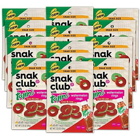 Snak Club Tajin Watermelon Rings  Chili & Lime Gummy Snacks  Mild in Heat Bold in Flavor  Gluten-Free Snack  2.25oz (Pack of 12)