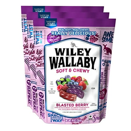 Wiley Wallaby Licorice 10 Ounce Classic Gourmet Soft & Chewy Australian Blasted Berry Candy Twists  3 Pack