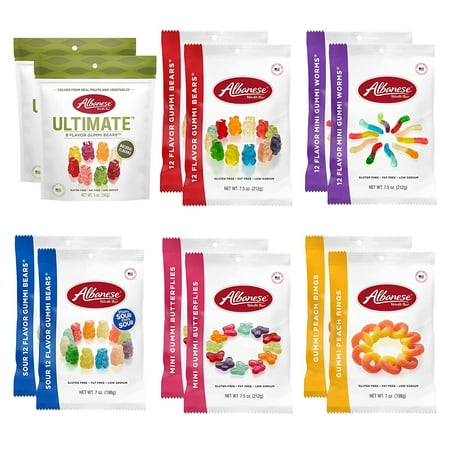 World S Best Ultimate Gummi Variety Pack of Candy  12 Flavor and Sour Bears  Mini Worms and Peach Rings  .5 & 7oz Bags of Candy (Pack of 12)