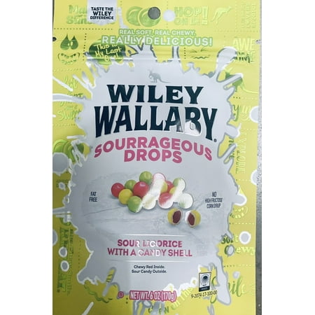 Wiley Wallaby SOURRAGEOUS DROPS Sour Licorice with a Candy Shell 6 Oz Bag