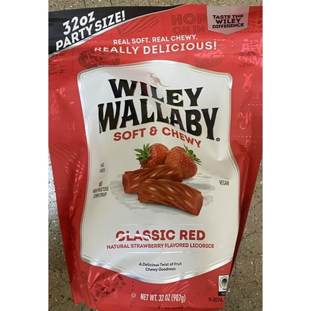 Wiley Wallaby Soft & Chewy Classic Red STRAWBERRY Australian Licorice 32 Oz Bag