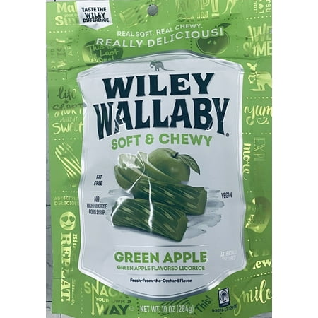 Wiley Wallaby Soft & Chewy GREEN APPLE Australian Licorice 10 Oz Bag