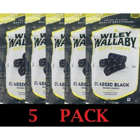 Wiley Wallaby FAMILY SIZE Soft Chewy CLASSIC BLACK Gourmet Licorice 24 Oz 5 PACK