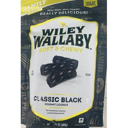 Wiley Wallaby FAMILY SIZE Soft & Chewy CLASSIC BLACK Gourmet Licorice 24 Oz Bag