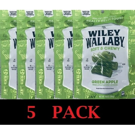 5x Wiley Wallaby Soft & Chewy GREEN APPLE Australian Licorice 10 Oz Bag - 5 PACK