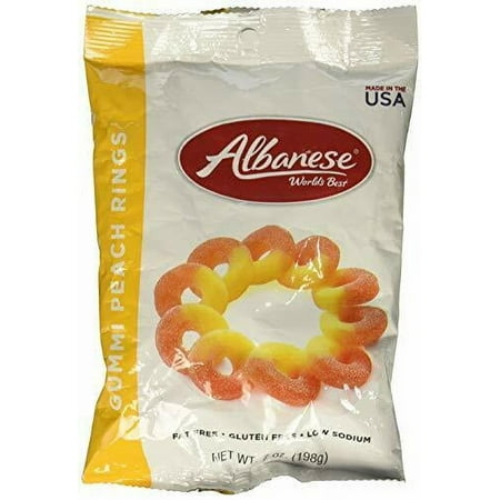 Albanese Gummy Peach Rings  7 Oz [12-Bags]