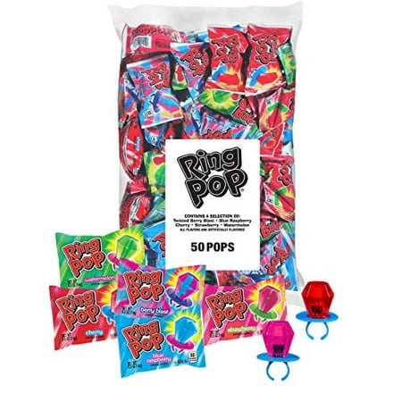 Ring Pop Individually Wrapped Bulk Lollipop Variety Party Pack â€“ 50 Count Lollipop Suckers W/ Assorted Flavors - Fun Candy for Birthdays and Ce