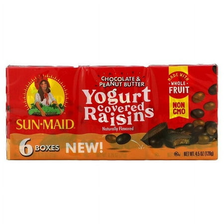 Sun-Maid  Yogurt Covered Raisins  Chocolate & Peanut Butter  6 Boxes  0.75 Oz (21 G) Each Pack of 4