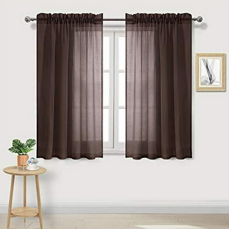 dwcn brown sheer curtains semi transparent voile rod pocket curtains for bedroom and living room  52 x 54 inches long  set of 2 panels