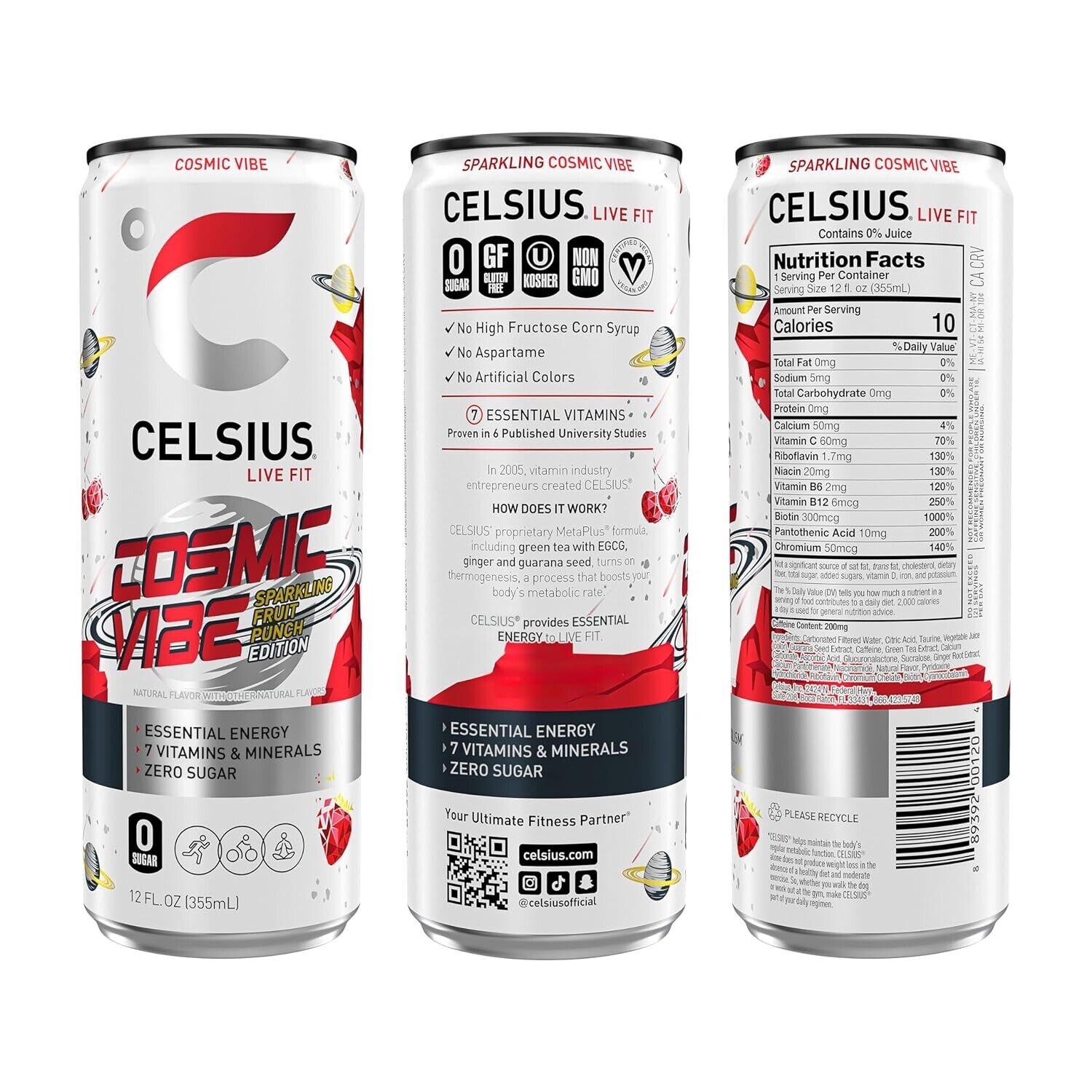 CELSIUS Sparkling Cosmic Vibe  Functional Essential Energy Drink 12 Fl Oz Single Can thumbnail