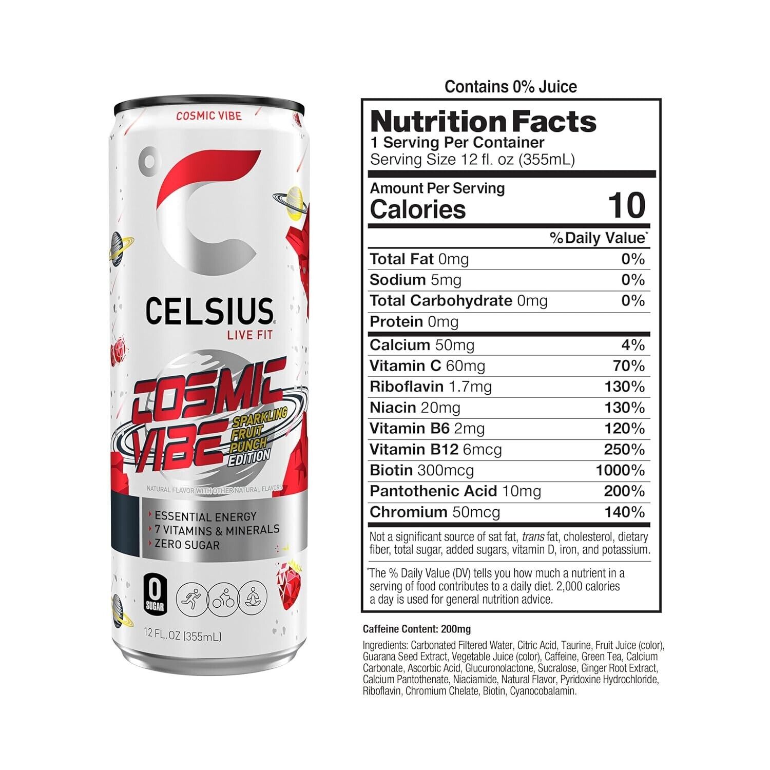 CELSIUS Sparkling Cosmic Vibe  Functional Essential Energy Drink 12 Fl Oz Single Can thumbnail