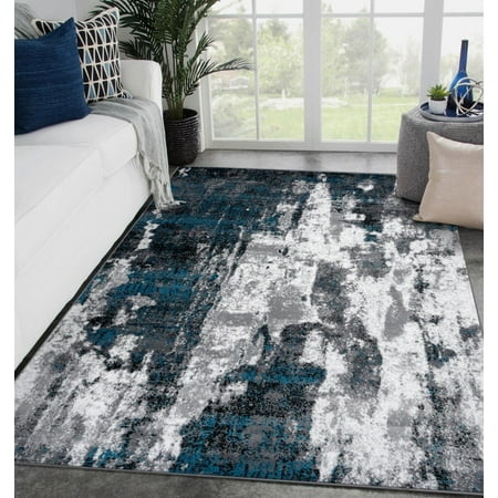 Modern Area Rugs with Abstract Patterns 7681 \u2013 Medium Pile Area Rug Dark Blue Light Blue / 8 X 10