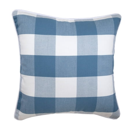 Fabric Mart Direct Pillow Cover  Blue & Ivory White Large Gingham Checks  Plaid Couch Cushion Covers  22 X 22 Buffalo Checks Cotton Pillow Cover  Blue