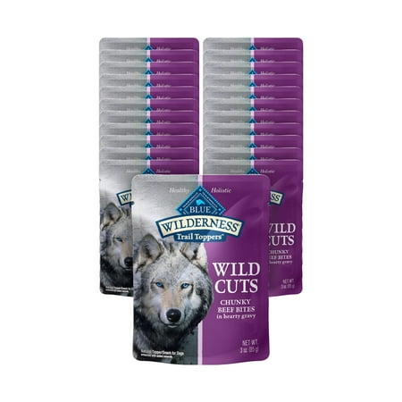 Blue Buffalo Wilderness Trail Toppers Wild Cuts High Protein  Natural Wet Dog Food  Chunky Beef Bites in Hearty Gravy 3-oz Pouches (Pack of 24)