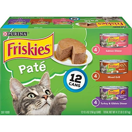 Purina Friskies Pate Wet Cat Food Variety Pack  Salmon  Turkey & Grilled - (2 Packs of 12) 5.5 Oz. Cans