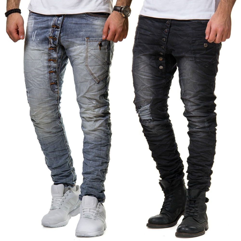 Justing Herren Jeans Hose Denim Slim Fit Verwaschen Stonewashed Schwarz St-0516#e