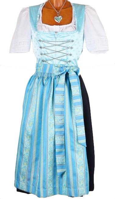 3119 Süsses MIDI Dirndl 70er Türkis Schwarz Gr 32