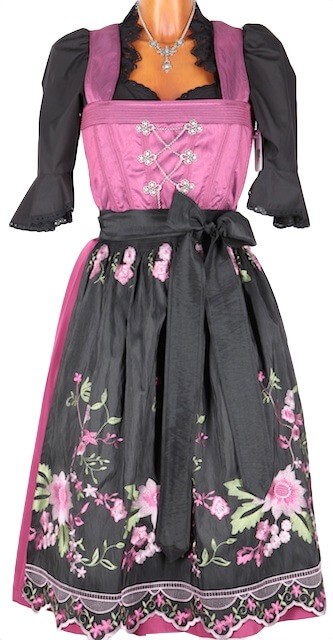 3619 Country Line Dirndl Pink Schwarz 70er MIDI