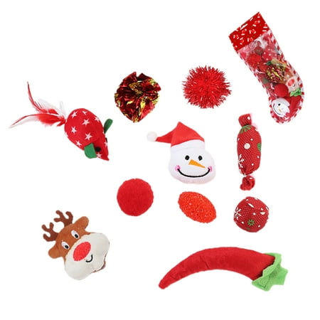 LA TALUS Kitten Funny Christmas Stocking Ball Stick Doll Set Cat Toys Pet Supplies Gifts Red One Size