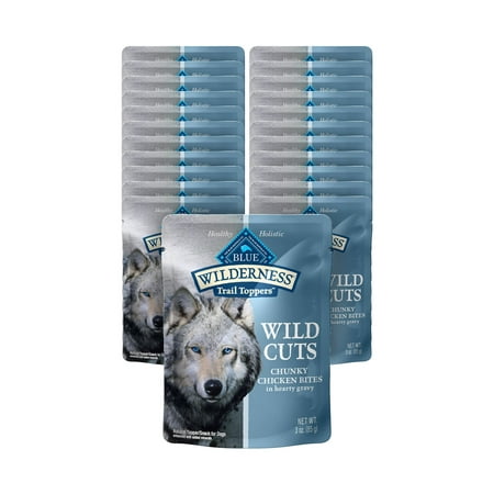 Blue Buffalo Wilderness Trail Toppers Wild Cuts High Protein Natural Wet Dog Food  Chunky Chicken Bites in Hearty Gravy 3-oz Pouches (Pack of 24)