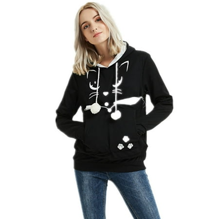 GWAABD Womans Sweatshirts Cat Print Pet Pullover Carrier Puppy Kitten Holder Animal Pouch Sweaters Large Pocket Drawstring Hooded Hoodie Autumn Winter