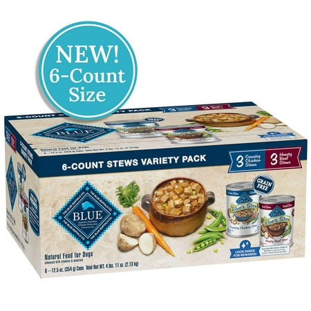 Blue Buffalo Blue S Stew Chicken and Beef in Gravy Adult Wet Dog Food Variety Pk.  Grain-Free  12.5 Oz. Cans (6 Pack)