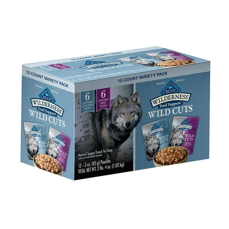 Blue Buffalo Wilderness Trail Toppers Wild Cuts Adult Chicken and Beef Chunks Wet Dog Food Variety Pack  3 Oz. Pouch  Pack of 12