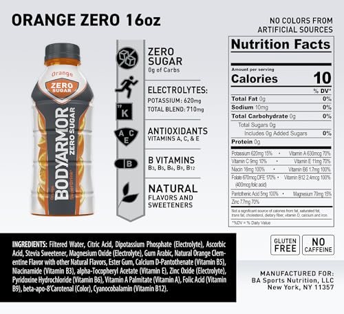 BODYARMOR ZERO Sugar Sports Drink Orange, 16 Fl Oz (pack of 12) thumbnail