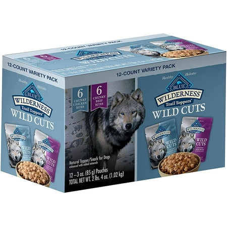 Blue Buffalo Wilderness Trail Toppers Wild Cuts High Protein  Natural Wet Dog Food Variety Pack  Chicken and Beef Bites  3-oz Pouch  12 Count