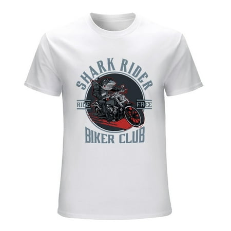 SHARK RIDER BIKER CLUB Men’s Graphic T-shirt Vintage Short Sleeve Sport Tee White L