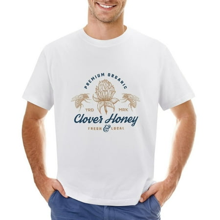 Clover Honey Men’s Graphic T-shirt Vintage Short Sleeve Sport Tee White L