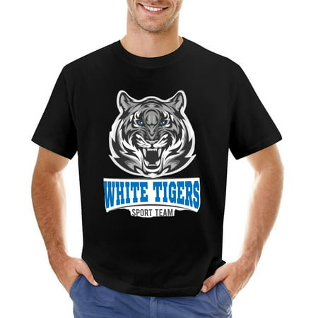 White Tigers Sport Team Men’s Graphic T-shirt Vintage Short Sleeve Sport Tee Black L