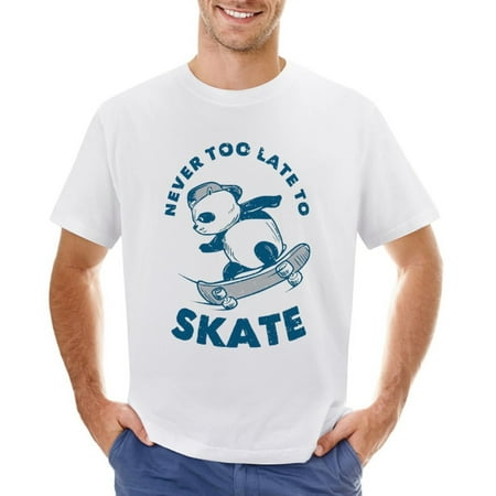 Never Too Late to Skate Men’s Graphic T-shirt Vintage Short Sleeve Sport Tee White L