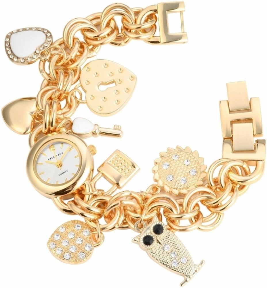 Excellanc 1507 Damenuhr Mit Metall Kettenarmband Und Accessoires Goldfarben