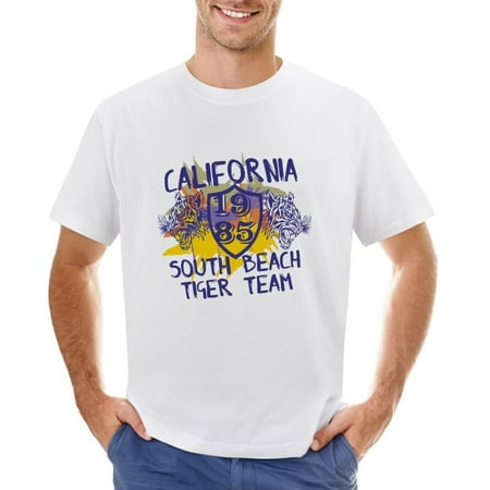 California South Beach Tiger Team Men’s Graphic T-shirt Vintage Short Sleeve Sport Tee White L