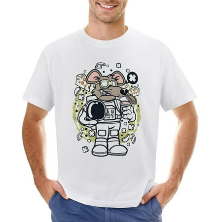 Rat Astronaut Men’s Graphic T-shirt Vintage Short Sleeve Sport Tee White L