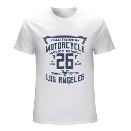 California  Los Angeles Motorcycle Men’s Graphic T-shirt Vintage Short Sleeve Sport Tee White L