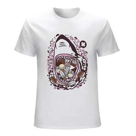 Shark Ice Cream Men’s Graphic T-shirt Vintage Short Sleeve Sport Tee White L