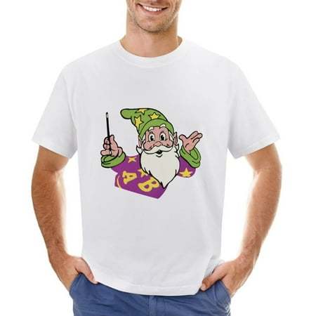 Cartoon Wizard Men’s Graphic T-shirt Vintage Short Sleeve Sport Tee White L