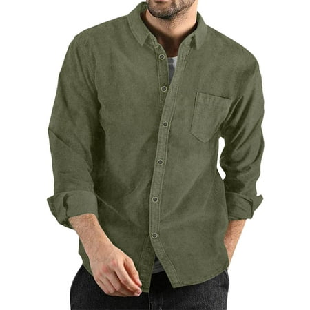GWAABD Long Sleeve Button Shirts for Men Mens Autumn Winter Corduroy Shirts Casual Long Sleeves Solid Color Buttoned Lightweight Shirts