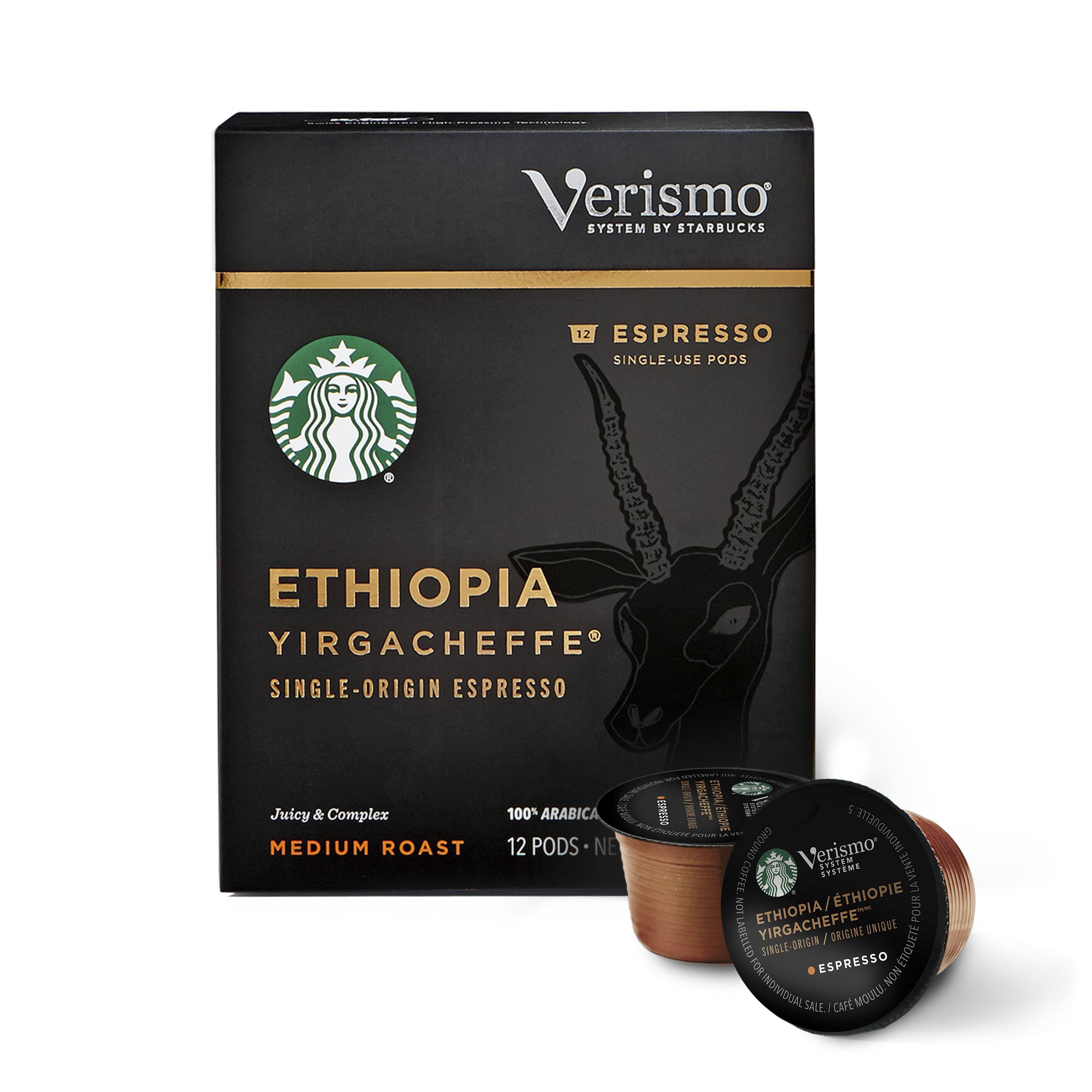 Starbucks Verismo Ethiopia Yirgacheffe Espresso Single Serve Verismo Pods, Medium Roast, 6 Boxes of 12 (72 Total Verismo Pods)