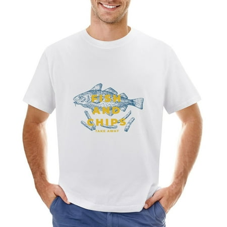 FISH and CHIPS Men’s Graphic T-shirt Vintage Short Sleeve Sport Tee White L