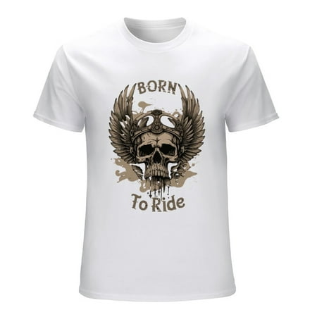 Skull  Biker Born to Ride Men’s Graphic T-shirt Vintage Short Sleeve Sport Tee White L