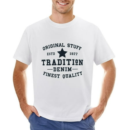 TRADITION ESTD 1977 Men’s Graphic T-shirt Vintage Short Sleeve Sport Tee White L