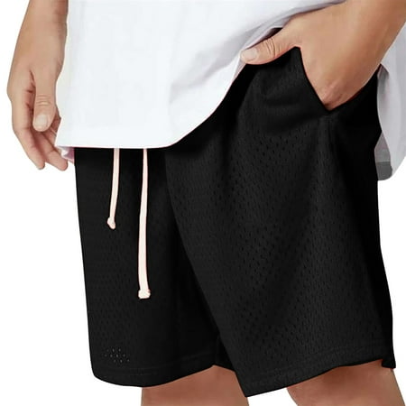 GWAABD Men S Dress Pants Expandable Waist Cloth Summer Color Mesh Shorts Men S Drawstring Five-Point Solid Double-Line Men S Pants