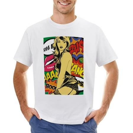 Woman Kiss Men’s Graphic T-shirt Vintage Short Sleeve Sport Tee White L