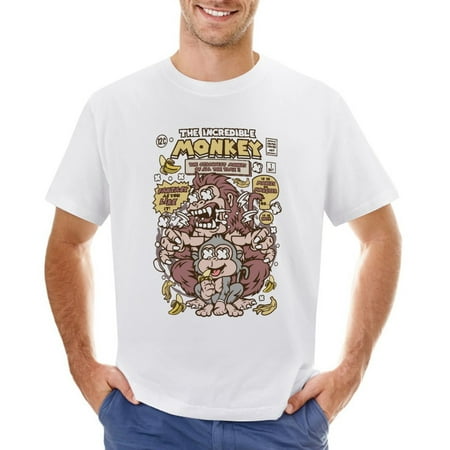 Incredible Monkey Men’s Graphic T-shirt Vintage Short Sleeve Sport Tee White L