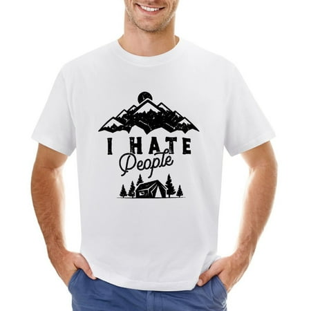 I Hate People Men’s Graphic T-shirt Vintage Short Sleeve Sport Tee White L