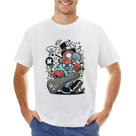 Bird Guitar Men’s Graphic T-shirt Vintage Short Sleeve Sport Tee White L